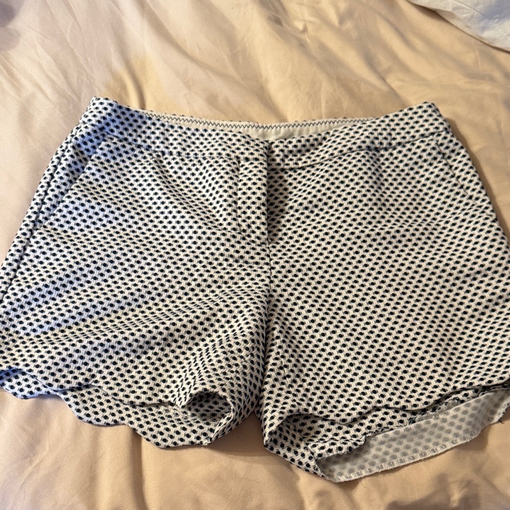 Cynthia Rowley White and Navy Scalloped Hem Athletic Shorts